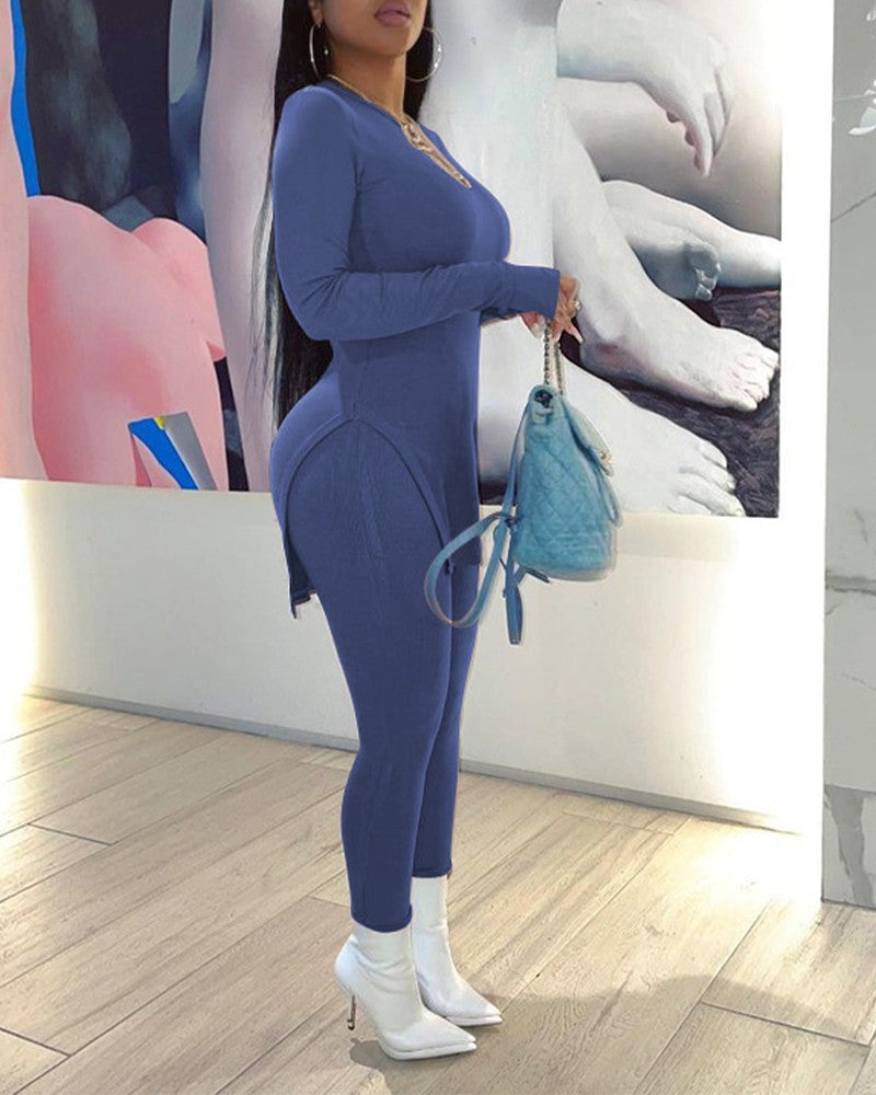 Thumb Hole Split Hem Top & Pencil Pants Set