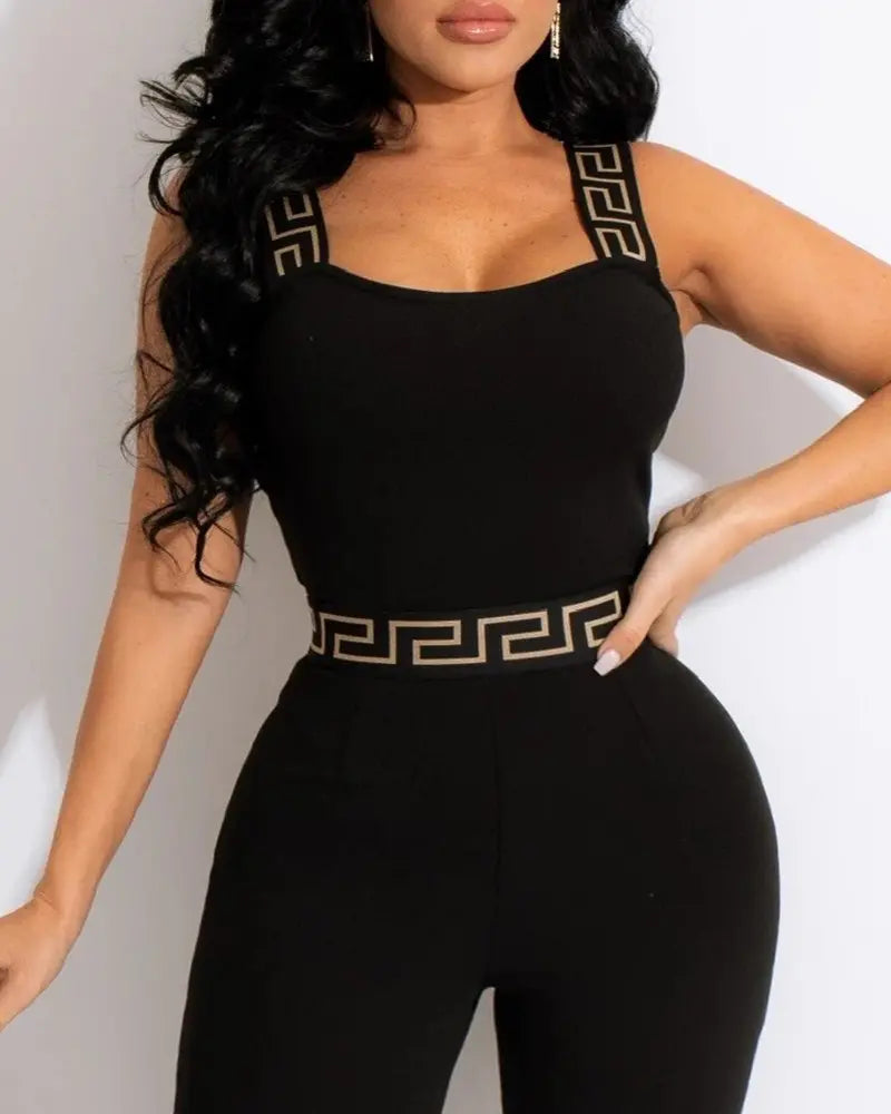 Geo Trim Thick Strap Jumpsuit - Black