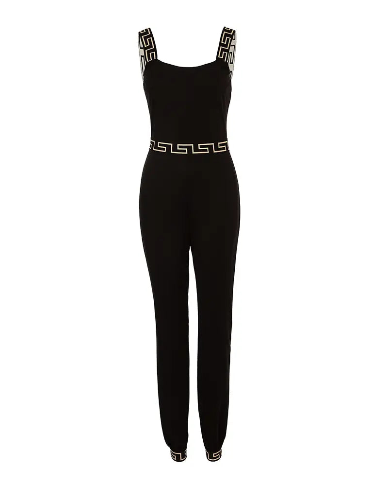 Geo Trim Thick Strap Jumpsuit - Black