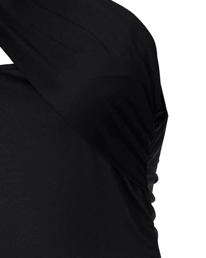 One Shoulder Sleeveless Ruched Party Dress - Black