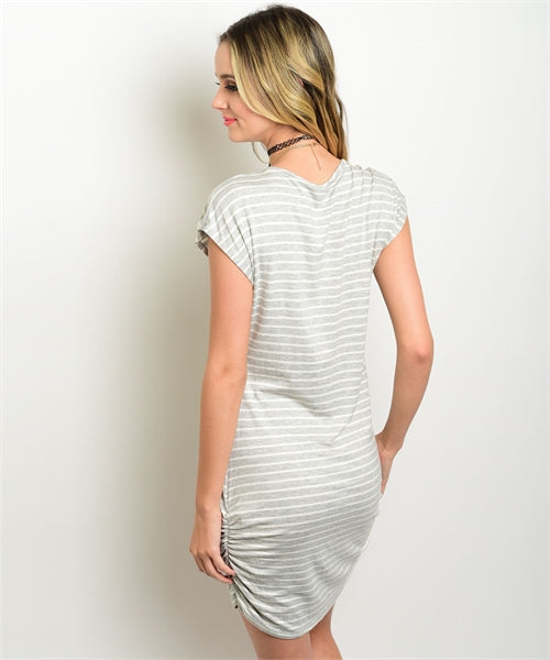 Stripe Fitted Shirt Dress - Gray