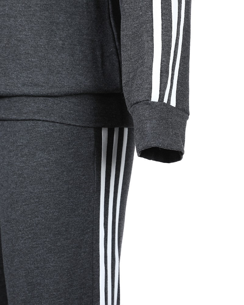 Striped Tape Long Sleeve Top & Pants Set - Gray